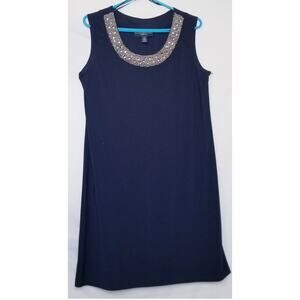 R&M Collection Navy Beaded /Rhinestone Scoop Neck Sleeveless Dress Size 12